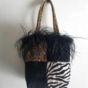 Y2K 90's Feather Trim Animal Print Bag